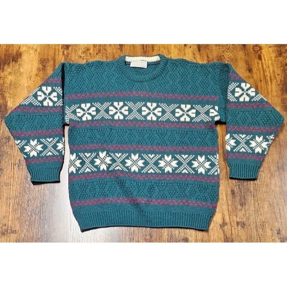 Vintage Archie Brown & Son Fair Isle Sweater Green White Red Crew Neck‎ Medium